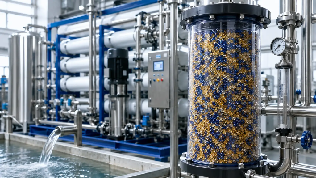 Mixed bed ion exchange resin in a modern industrial water treatment system