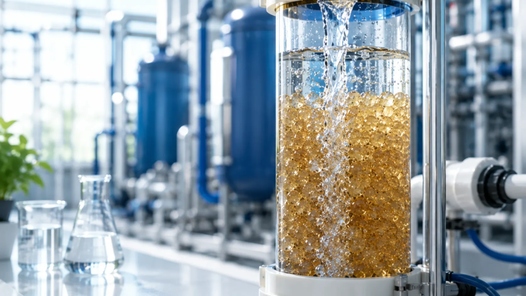 Chelating resin column used for selective heavy metal removal in water treatment