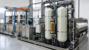 Electroplating wastewater treatment system with ion exchange resin vessels