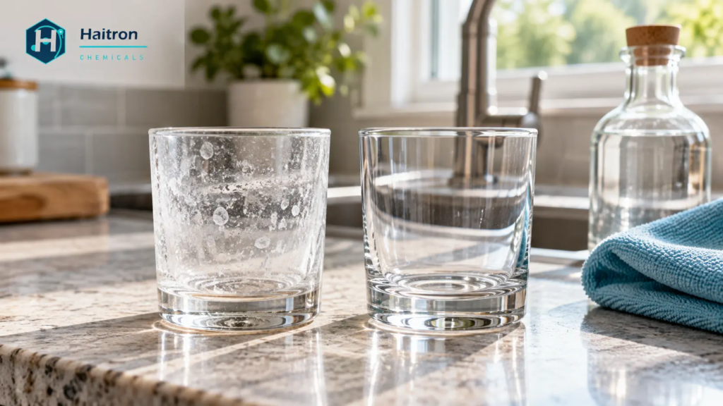 how to remove hard water stains from glassware